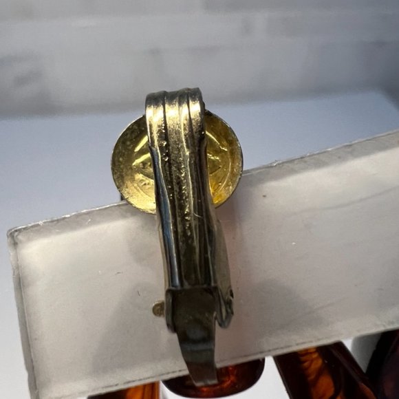 Vintage Lucite Tortoise Shell Door Knocker CLip on  Earrings - Picture 4 of 7